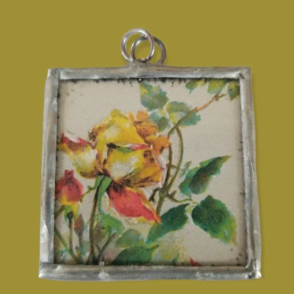 Hand Crafted Soldered Glass Charm Vintage Papers "Make A Wish" - Picture 3 of 6